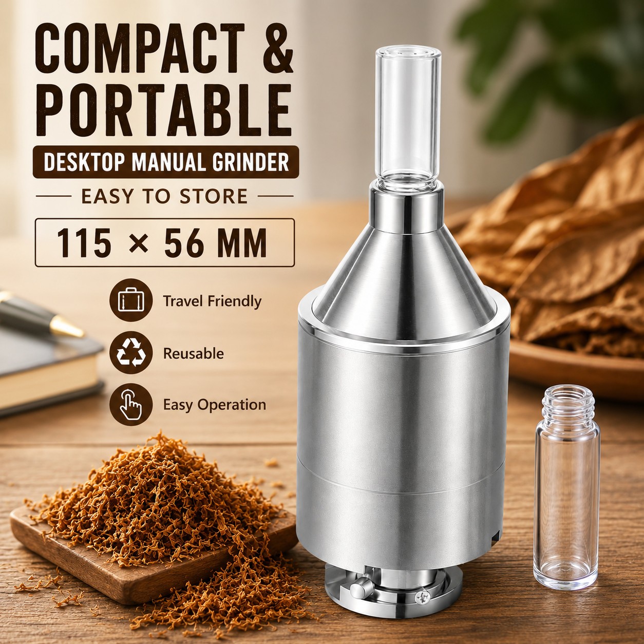 56mm Manual Metal Spice Herb Grinder Powder Mill Funnel Food Container