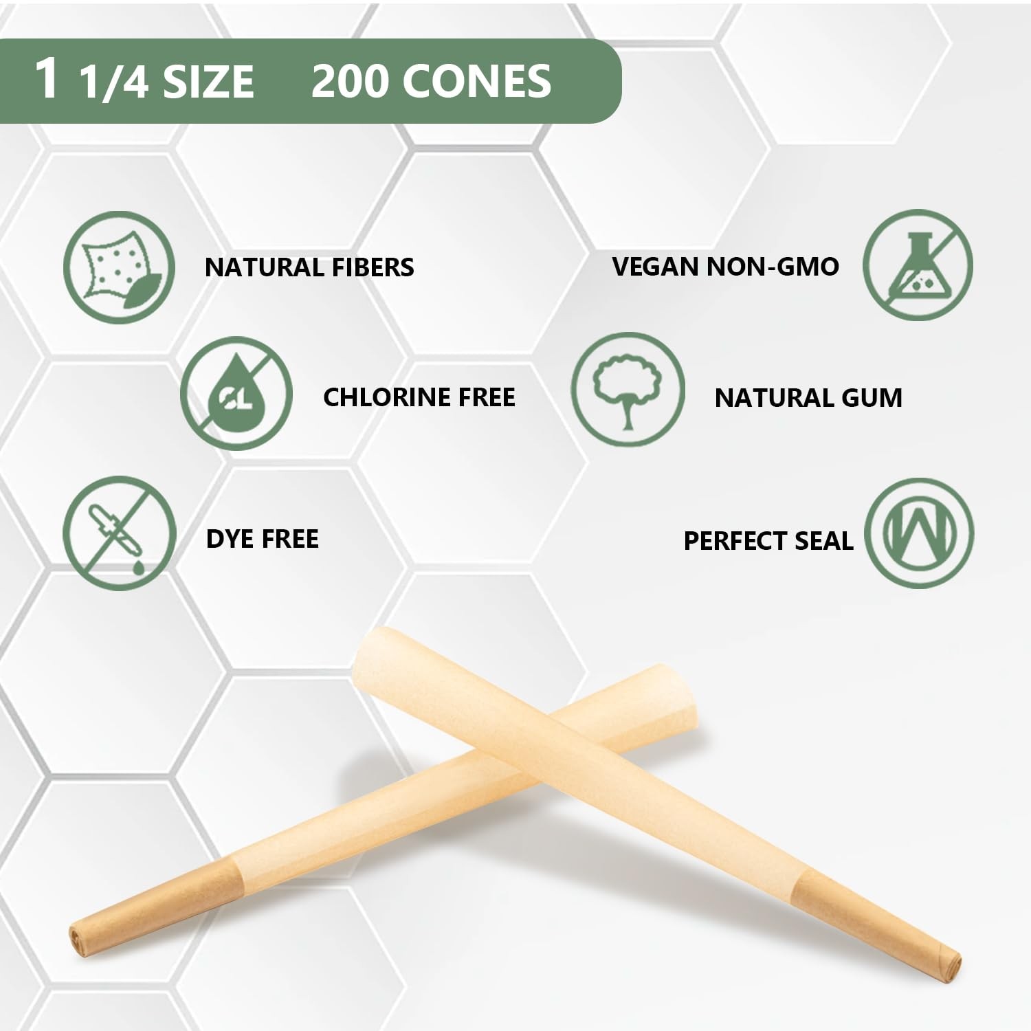 Pre Rolled Cones 1 1/4 Size 200 Pack, Natural Unbleached Cones Rolling Papers…