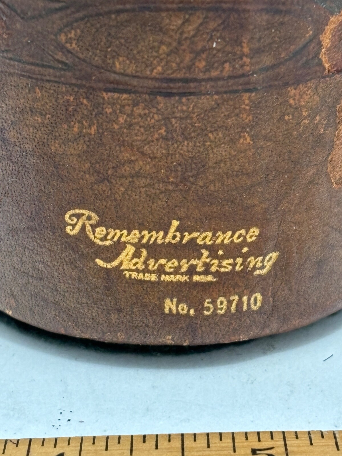 VTG Leather Tobacco Jar Copper Lid “CBS” Monogram Humidor Remembrance Advert’g