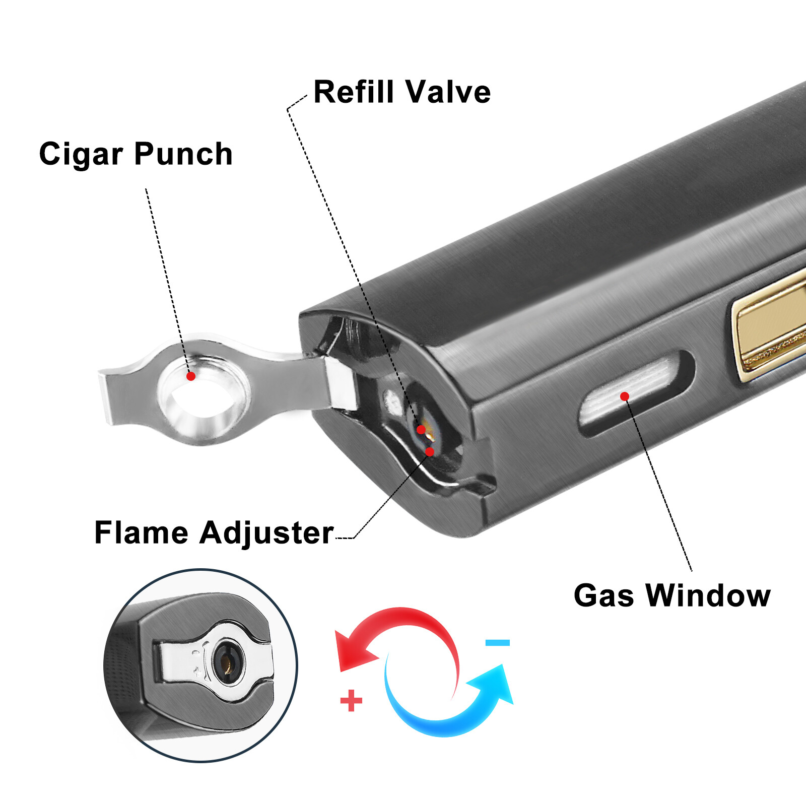 Metal Cigar Lighter Tobacco Lighter 3 Torch Jet Flame Refillable With Punch tool