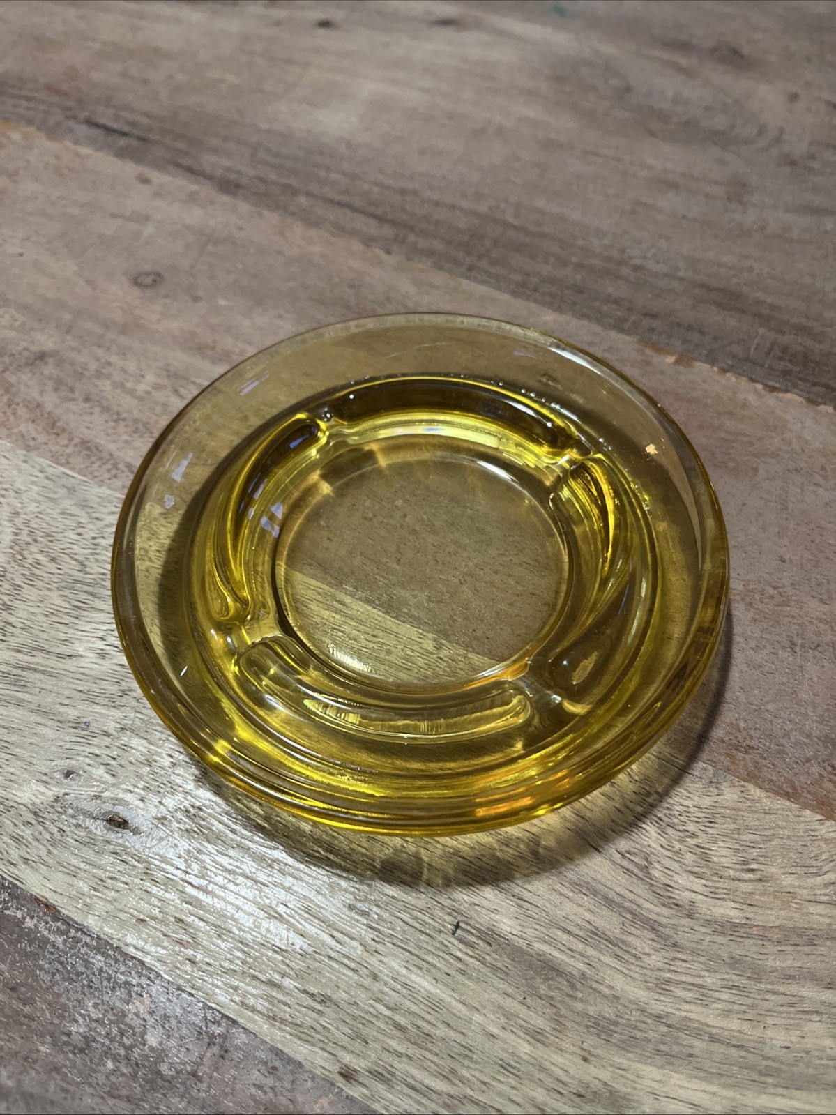 Vintage Amber Clear Glass Ashtray 5″ Mid Century Modern Tobacco Products