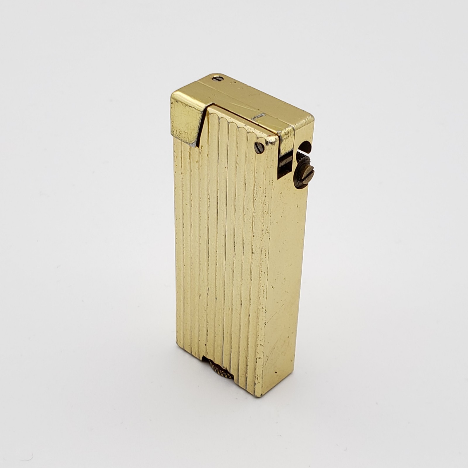 Vintage Penguin Cygnus Gold-Plated Ribbed Petrol Lighter w/ Orient Watch – Japan