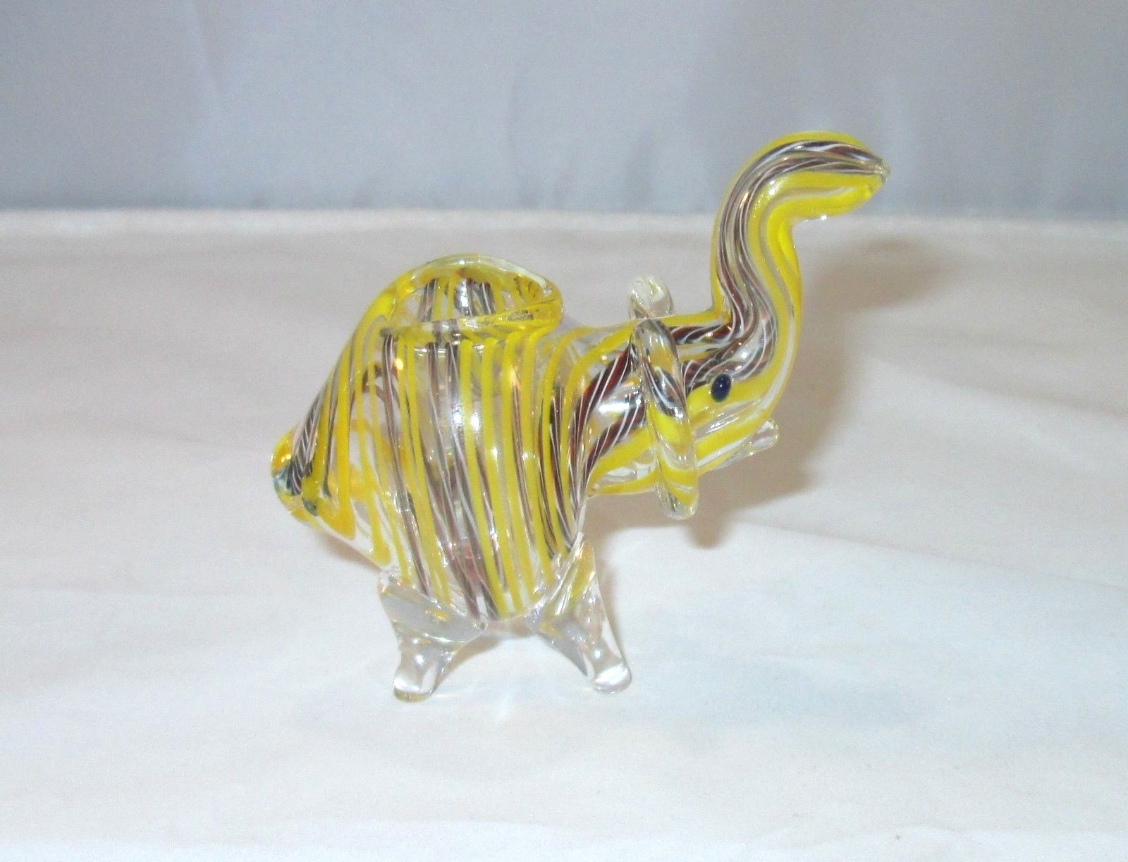 Glass Elephant Tobacco Pipe Collectible 3″ Hand Blown Yellow Black & Red Stripe