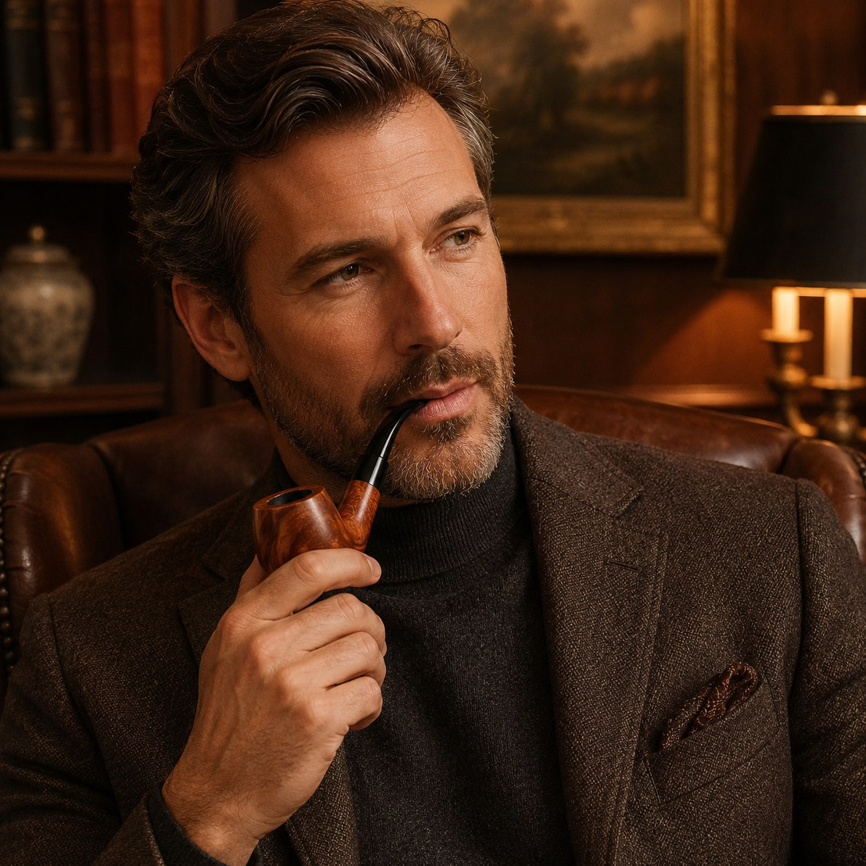 Classic Bent Wooden Smoking Pipe with Glossy Black Curved Stem Natural Wood Grai