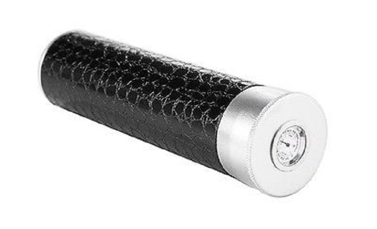 Cigar Travel Humidor Tube Leather Metal w Hygrometer Humidifier Black Croco