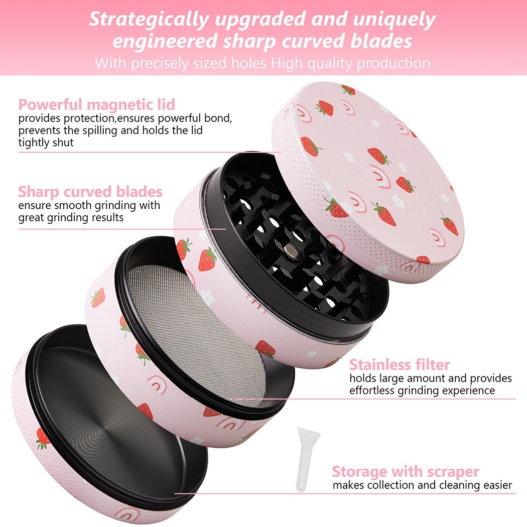 Strawberry Printing Rolling Tray Set with Grinder, Metal Rolling Tray Combo Kit