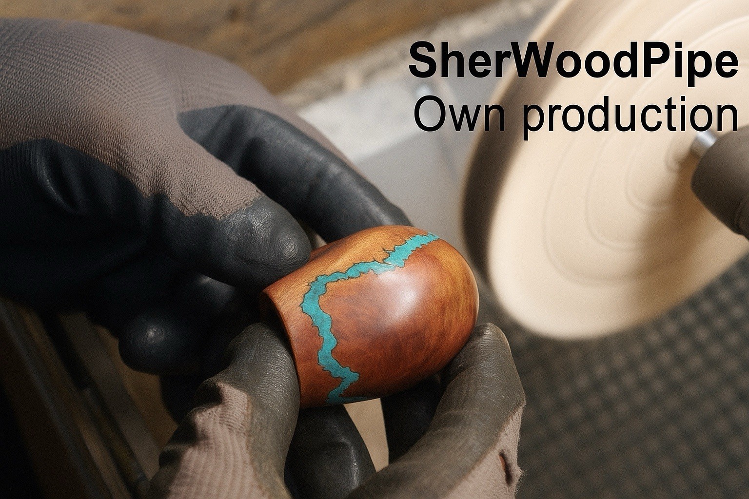 Wooden Tobacco pipe Handmade – Long Smoking Pipe Turquoise Inlay – White Steam