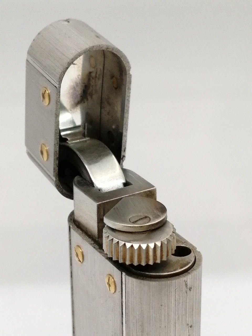 Cartier Santos Oval Gas Lighter Silver Gold No Box Tested & Working Collectible