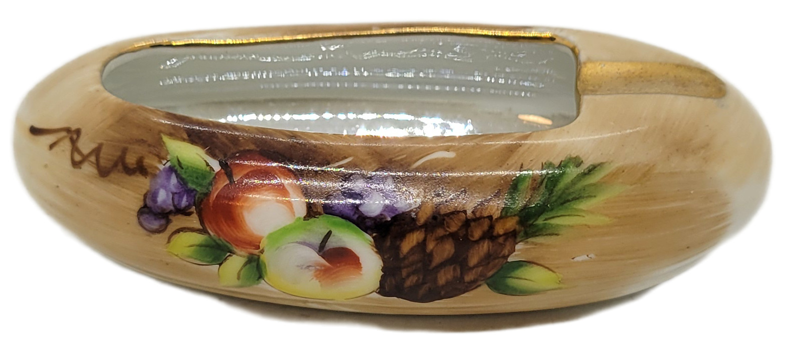 Vintage Porcelain Oval Hand Painted Fruit Themed Personal Ashtray Made in Japan
