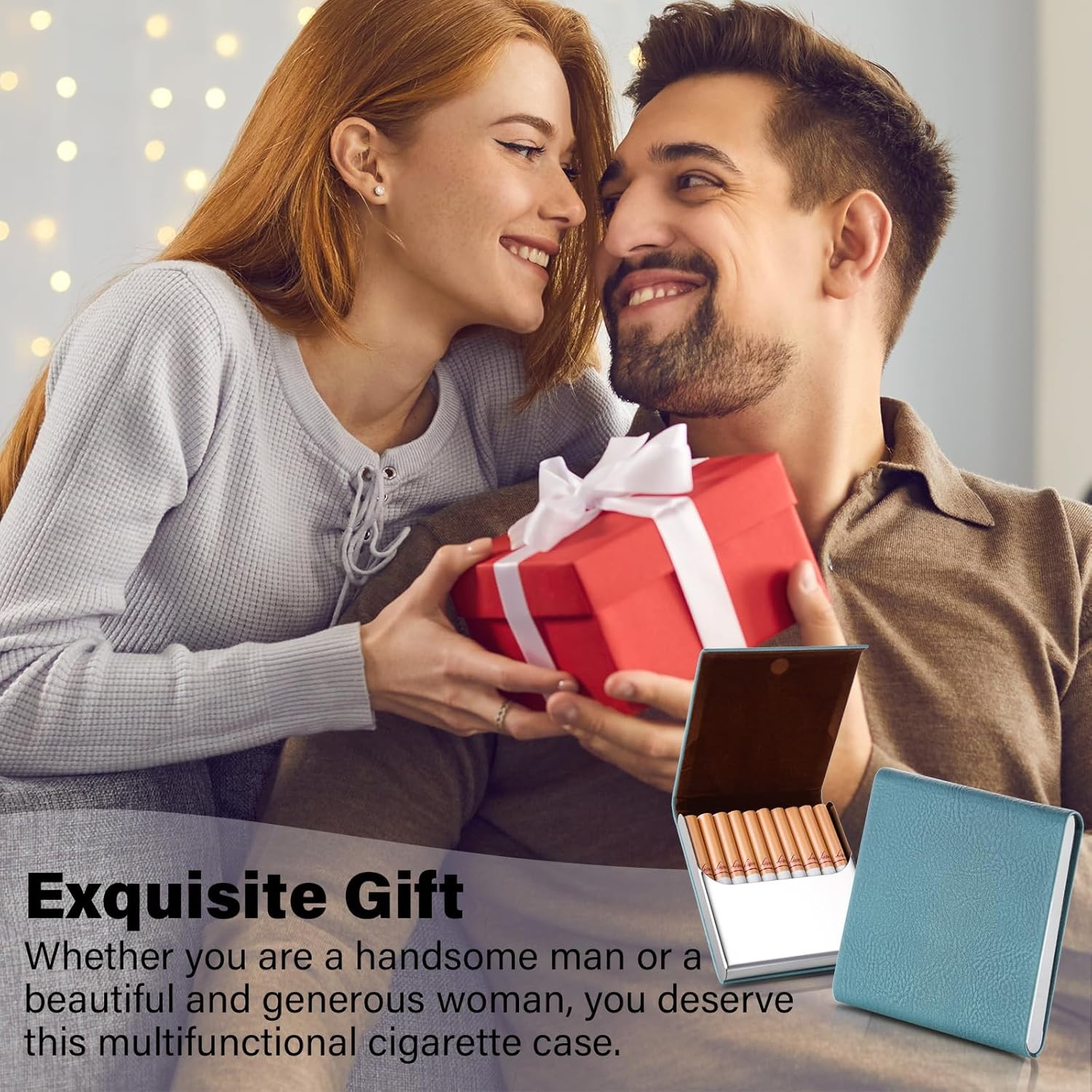 Portable Slim Leather Cigarette Case with Magnetic, Metal Cigarette Carrying Box