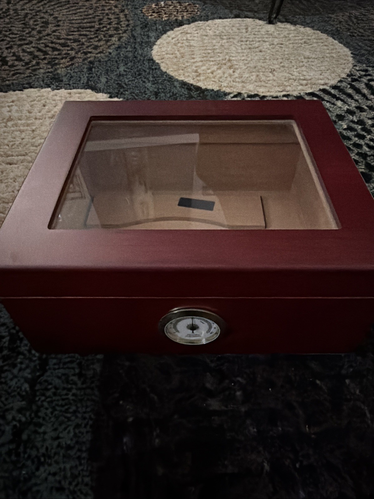 Mantello Cigars Glass Top Cigar Humidor Box w Humidifier Hygrometer 25-50 Cherry