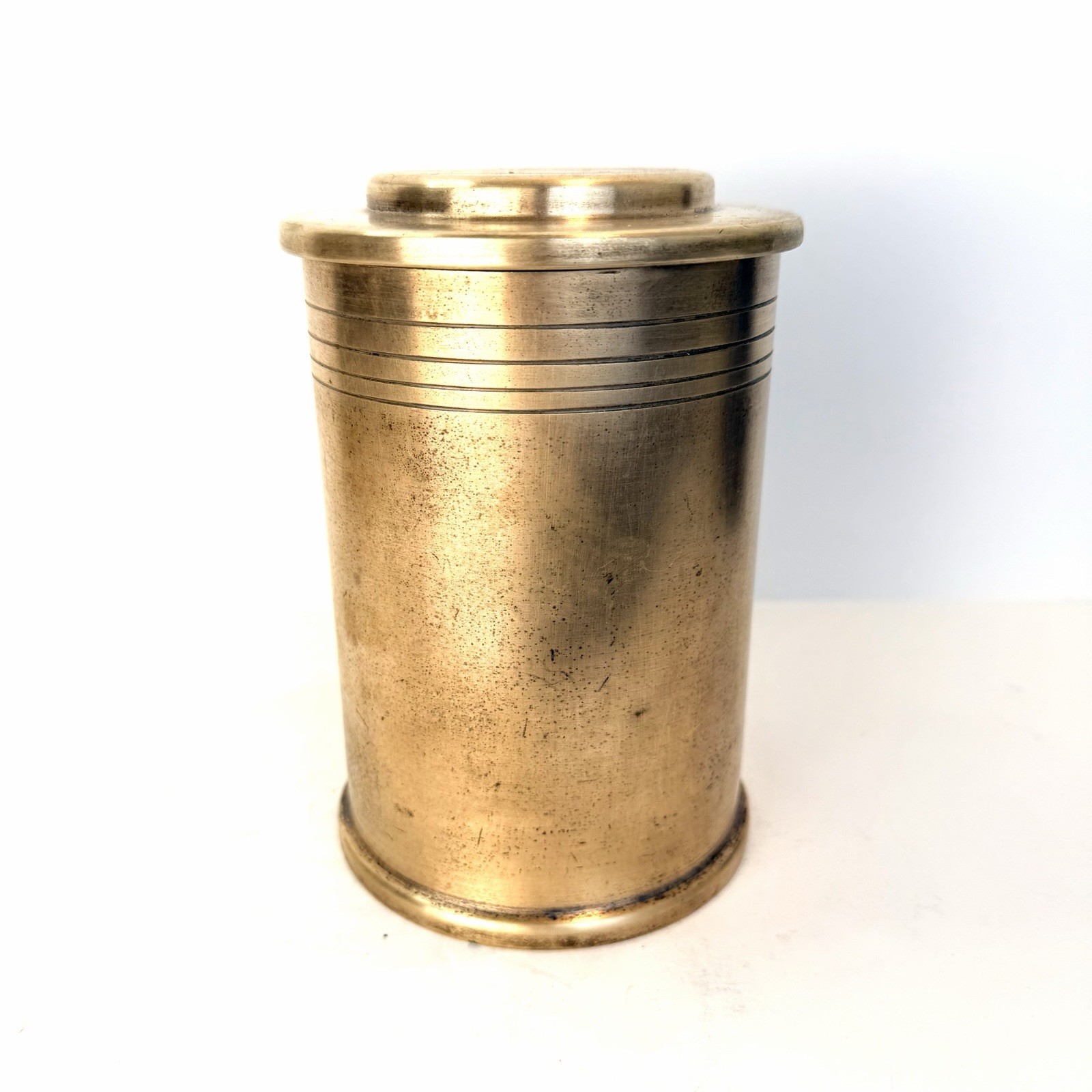 Vintage Brass Tobacco Canister Humidor Silver Crest Industrial Desk Decor