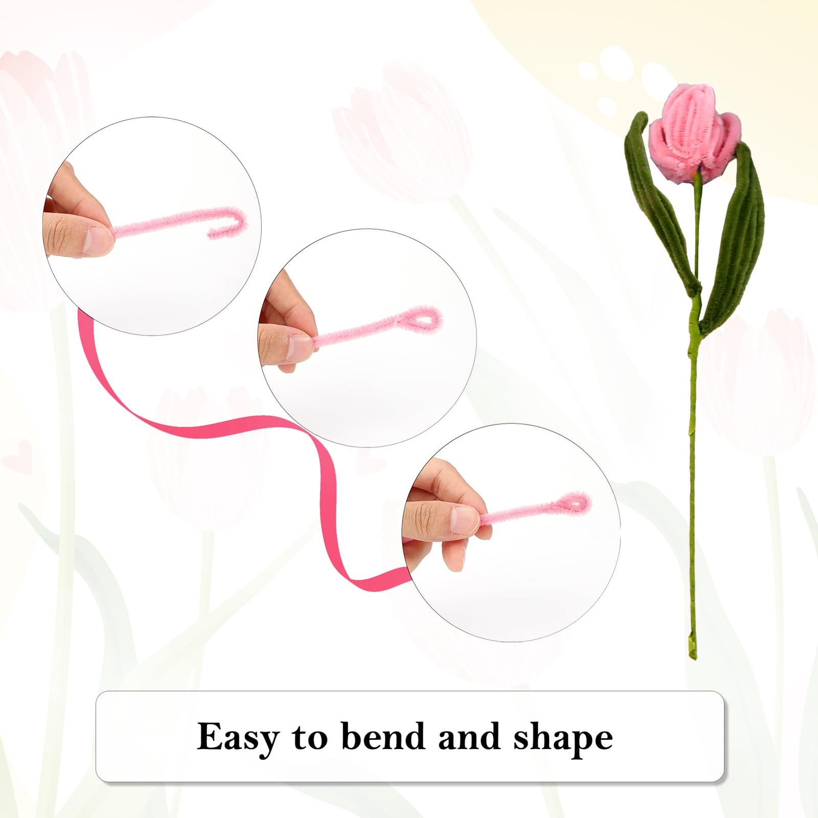 Pipe Cleaners Flower Kit for Easter, Wedding and Home Decoration, Including Pink