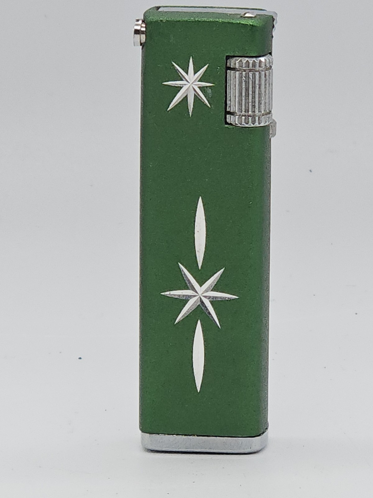 Vintage Kingstar Butane Lighter Green Enamel Atomic Starburst MCM Korea Boxed