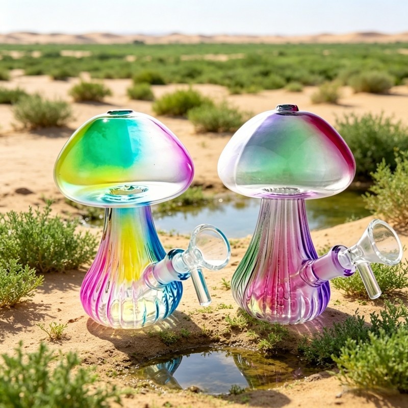 4.7” Rainbow Gradient Mushroom Glass Bong Small Water Pipe Hookah w/10mm Bowl