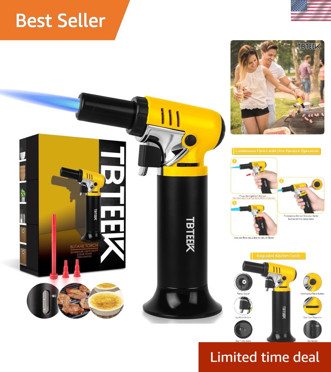 Refillable Butane Torch with Lock Safety – Perfect for Soldering & Caramelizing