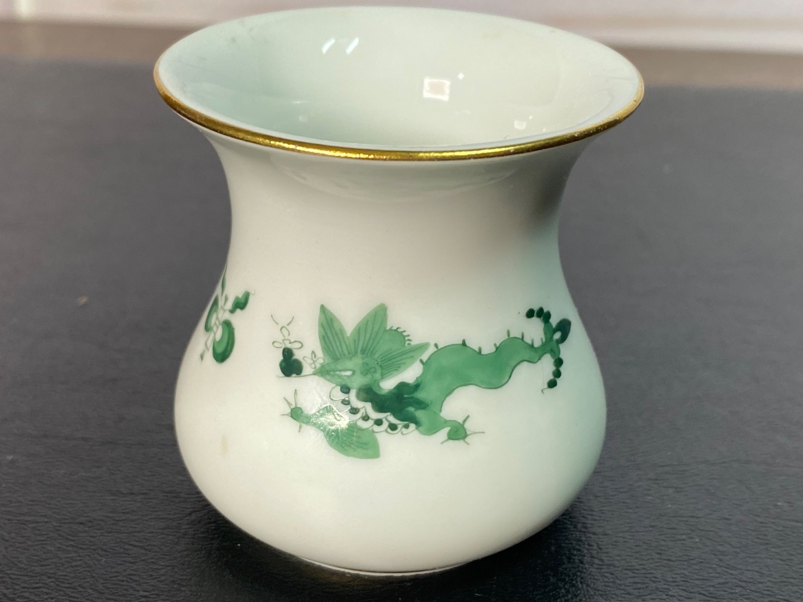 Meissen Green Dragon Set Silver Match Striker Silver Dish Ashtray Cigarette Urn