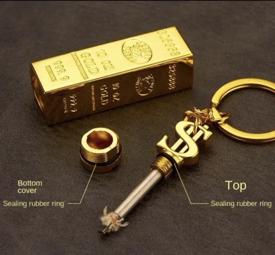 10000 Matches Gold Bar Keychain Kerosene Lighter Waterproof Reusable EDC Tool