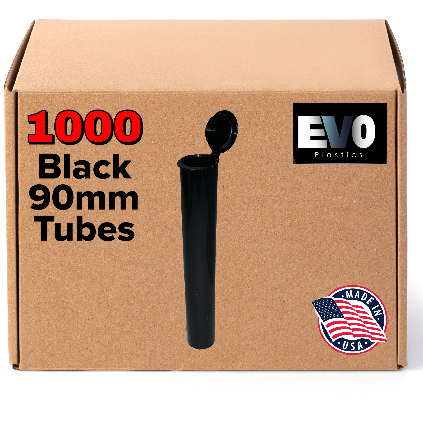90mm Tubes – Black – 1000 count , Pop Top Joints, BPA-Free Pre-Roll – USA Made