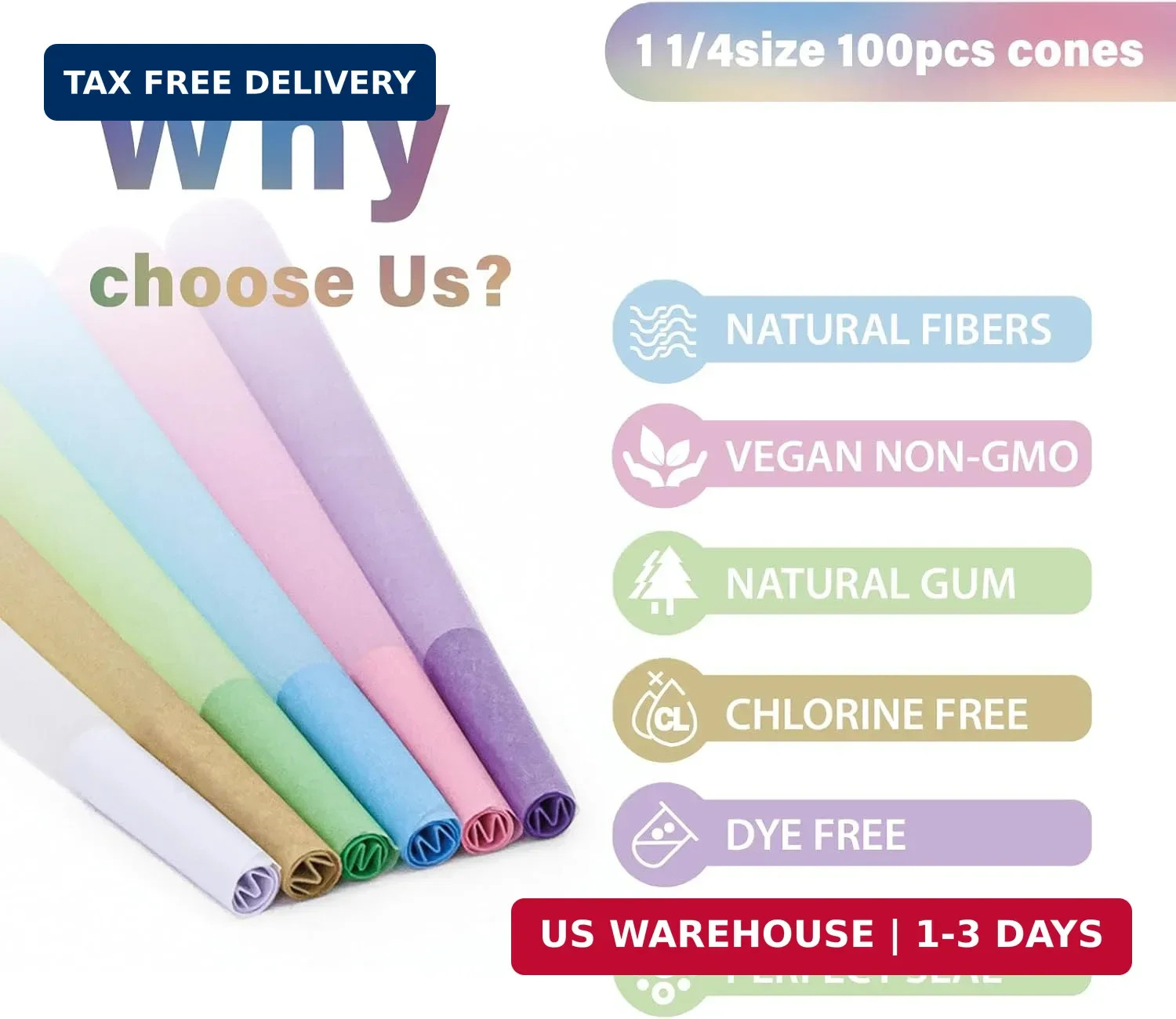 100 PACK Colorful Pre Rolled Cones| King Size Rolling Paper Cone with Loader …