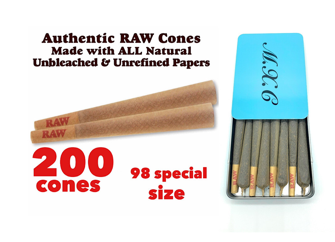RAW Classic 98 special Size Cone(200 pk)+steel slide lock cone holder case