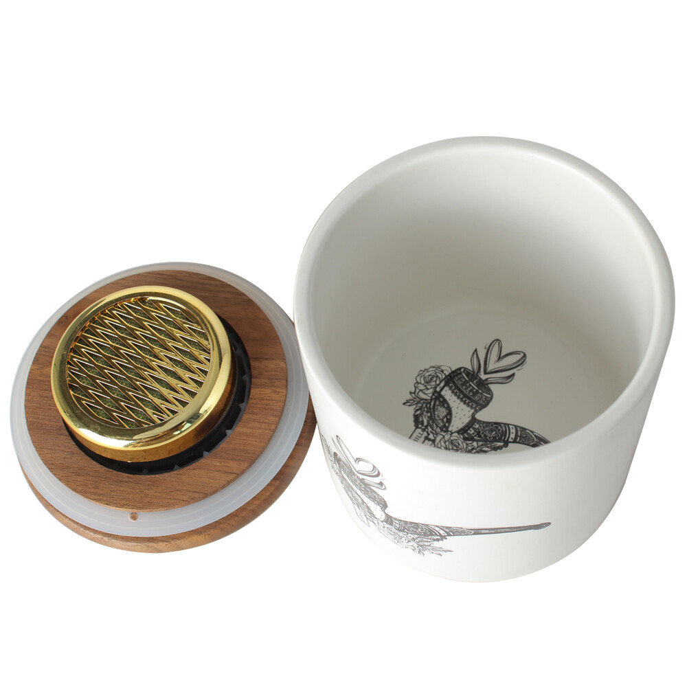 Tobacco Jar Tin Cigar Humidor Ceramic Storage with Lid Hygrometer and Humidifier