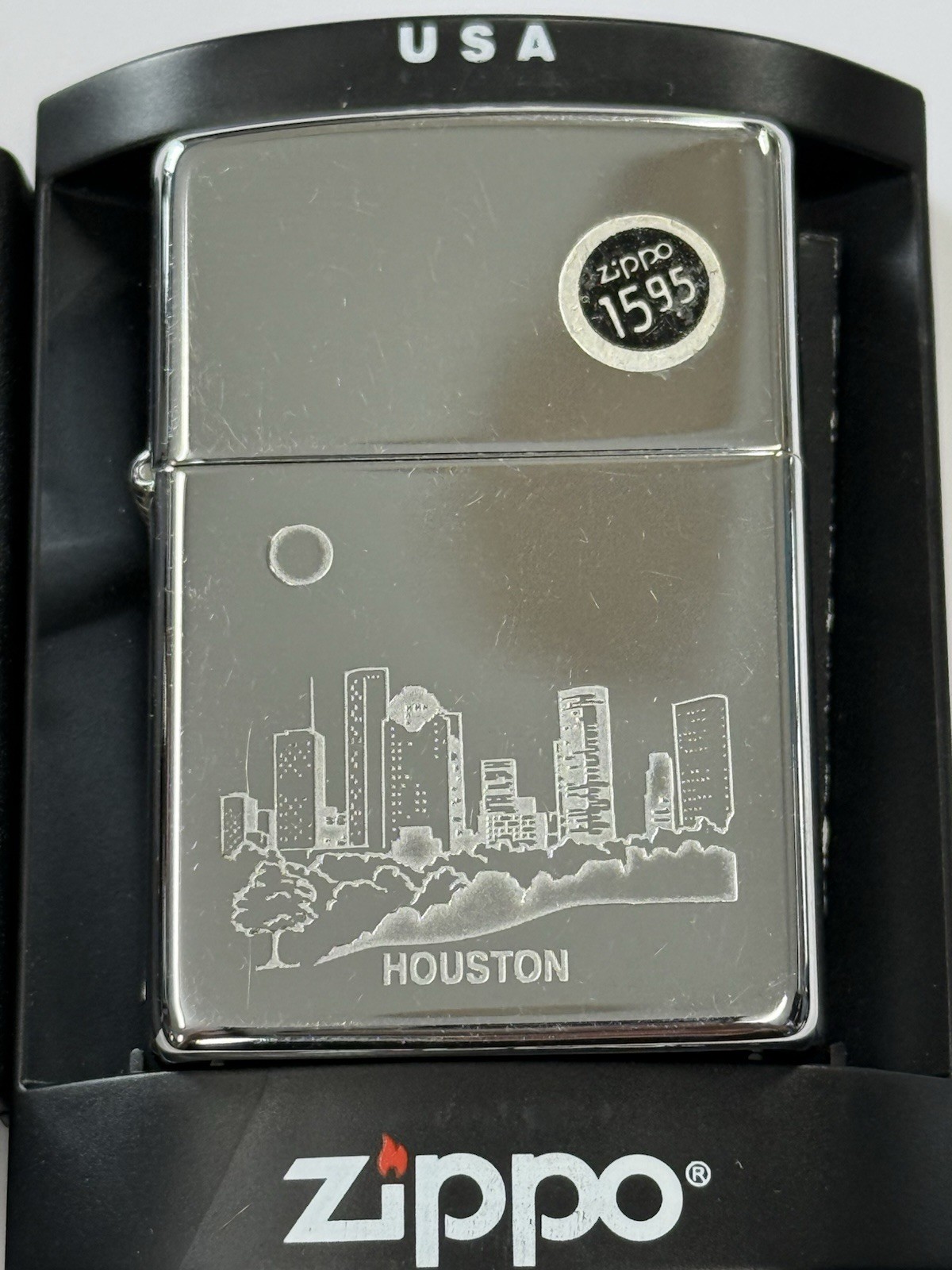 ZIPPO 1995 HOUSTON POLISHED CHROME LIGHTER SEALED IN BOX D228