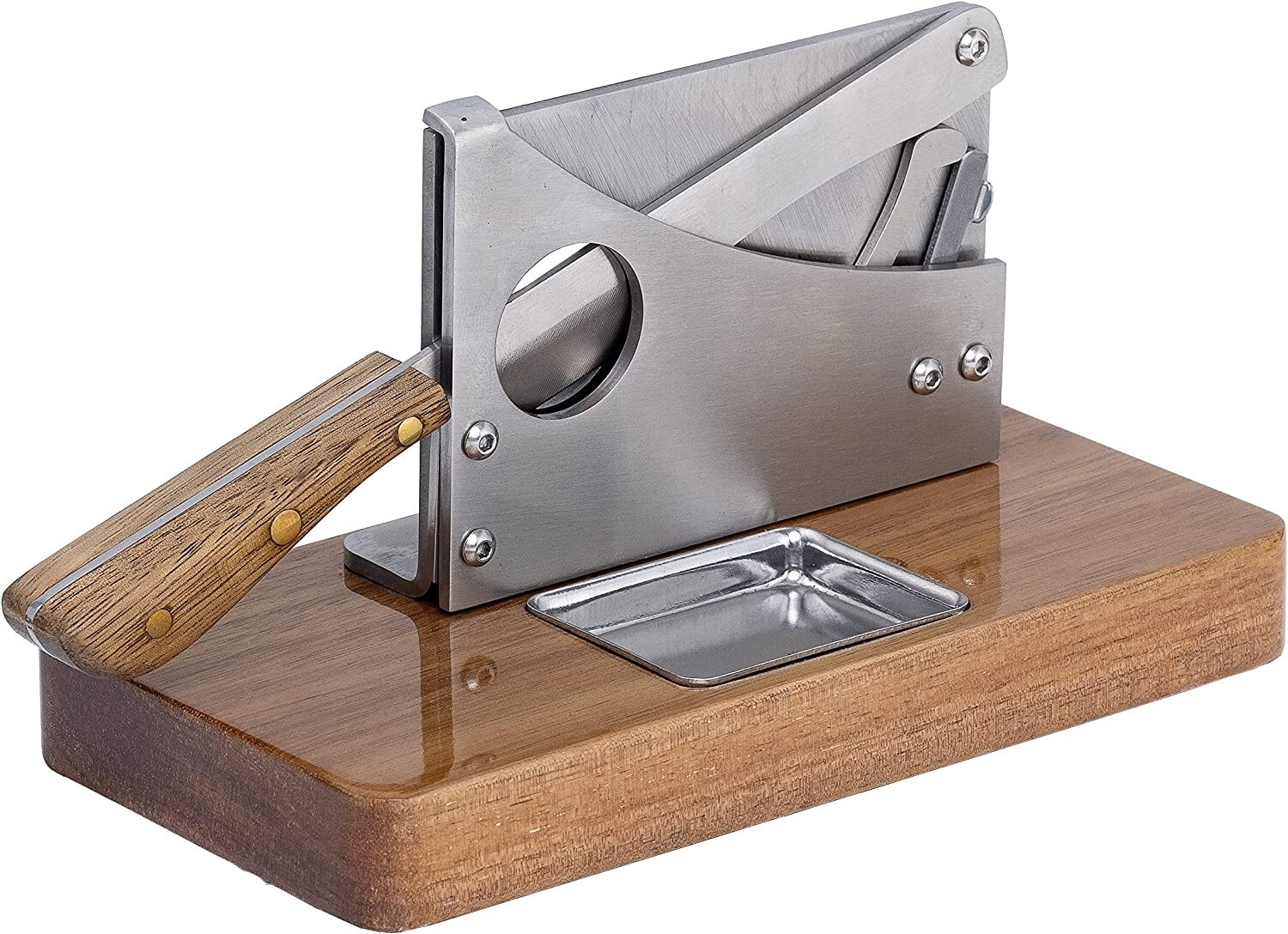 Large Table Top Cigar Cutter, Butcher Guillotine, Walnut