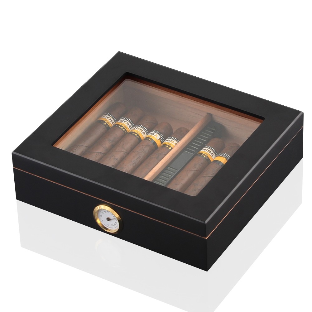 Cedar Cigar Case Vintage Humidor Box 20CT Large Hygrometer Humidifier Lighter