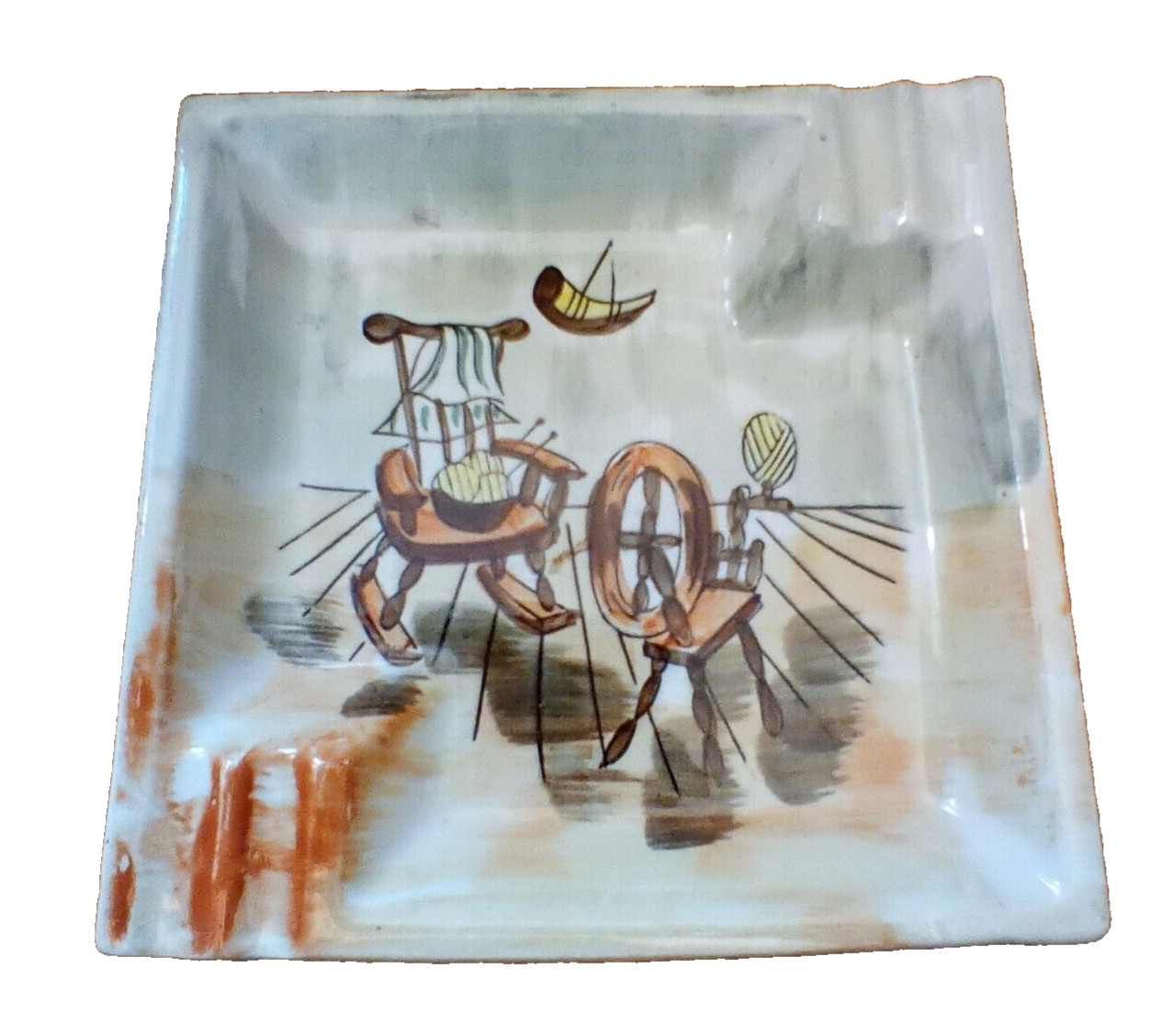 VINTAGE ASHTRAY CERAMIC GLAZE CABIN FARM HOUSE HOMESTEAD DECOR MCM