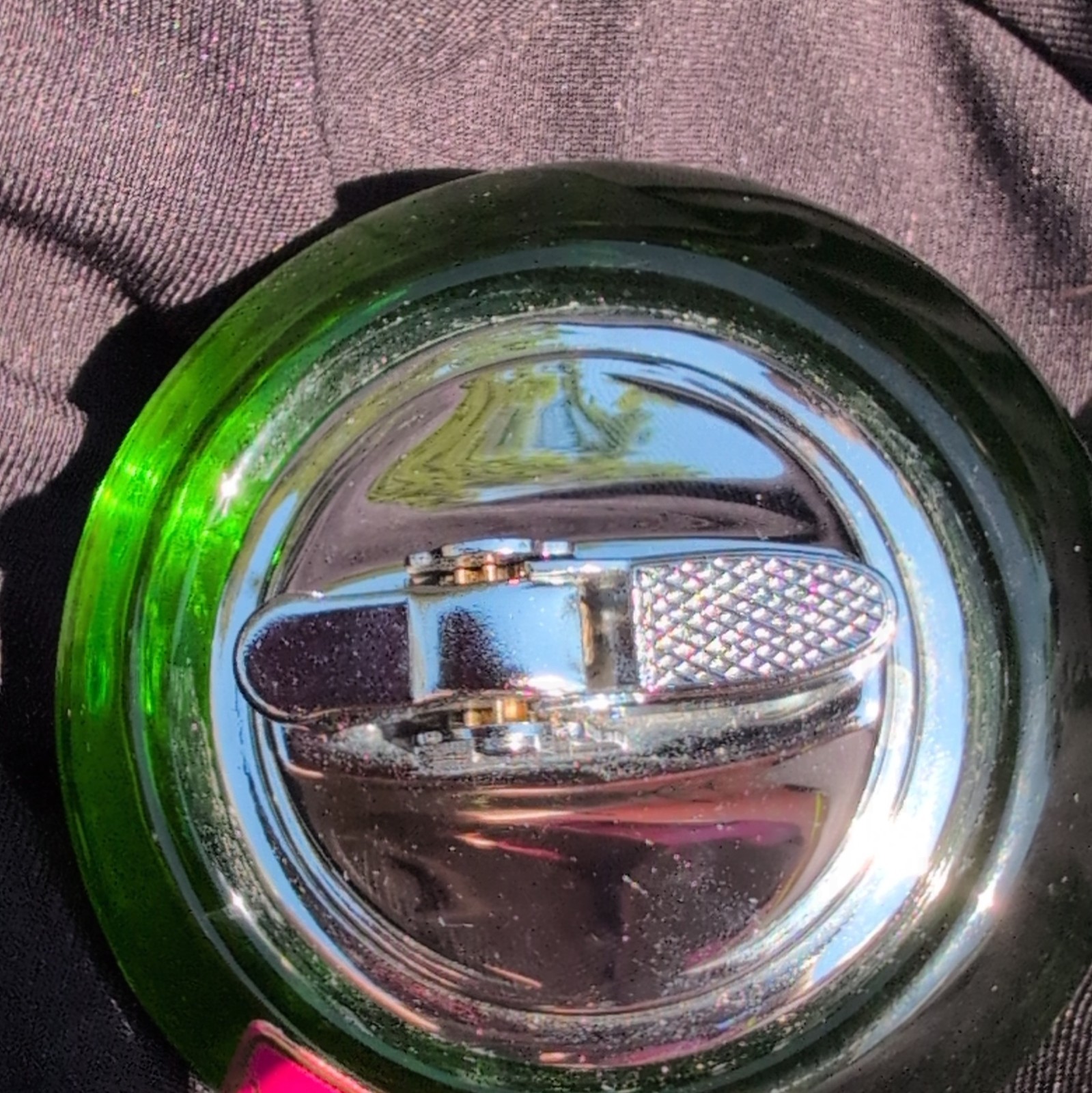 Viking Handmade Green Glass Table Lighter with Chrome Lighter Top