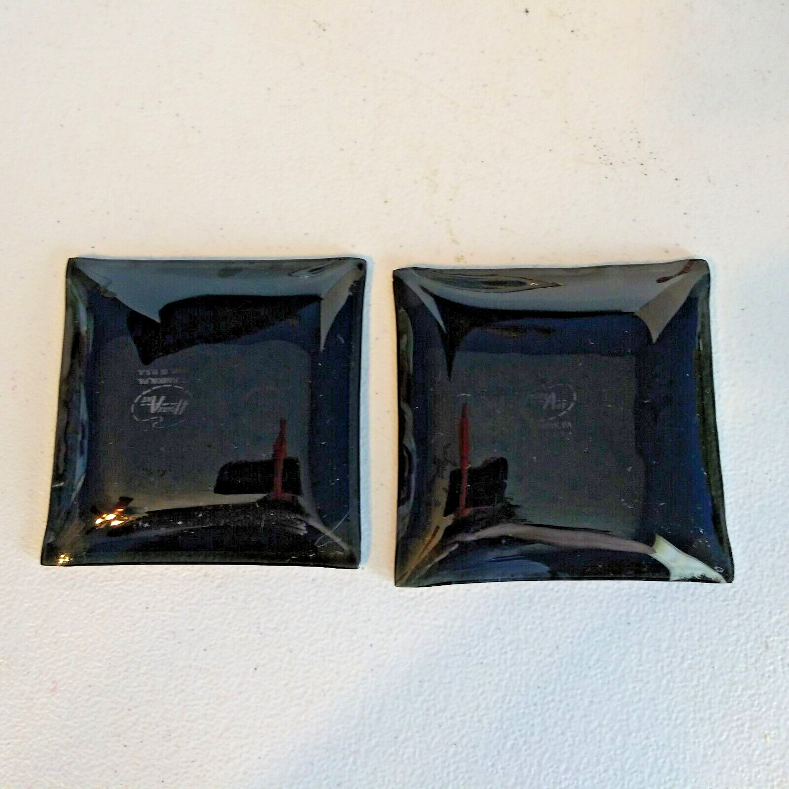 Set of 2 Vintage MCM Glass Houze Art Automobile Ashtrays Trinket Dishes EUC