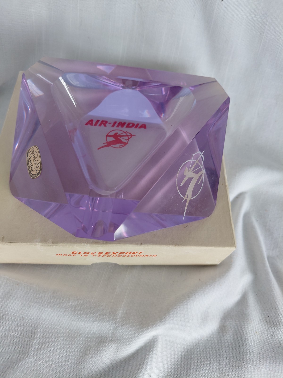CRYSTAL ASHTRAY 1967 AIR- INDIA DESIGNED by SALVADOR DALI ORIGINAL BOX GREECE