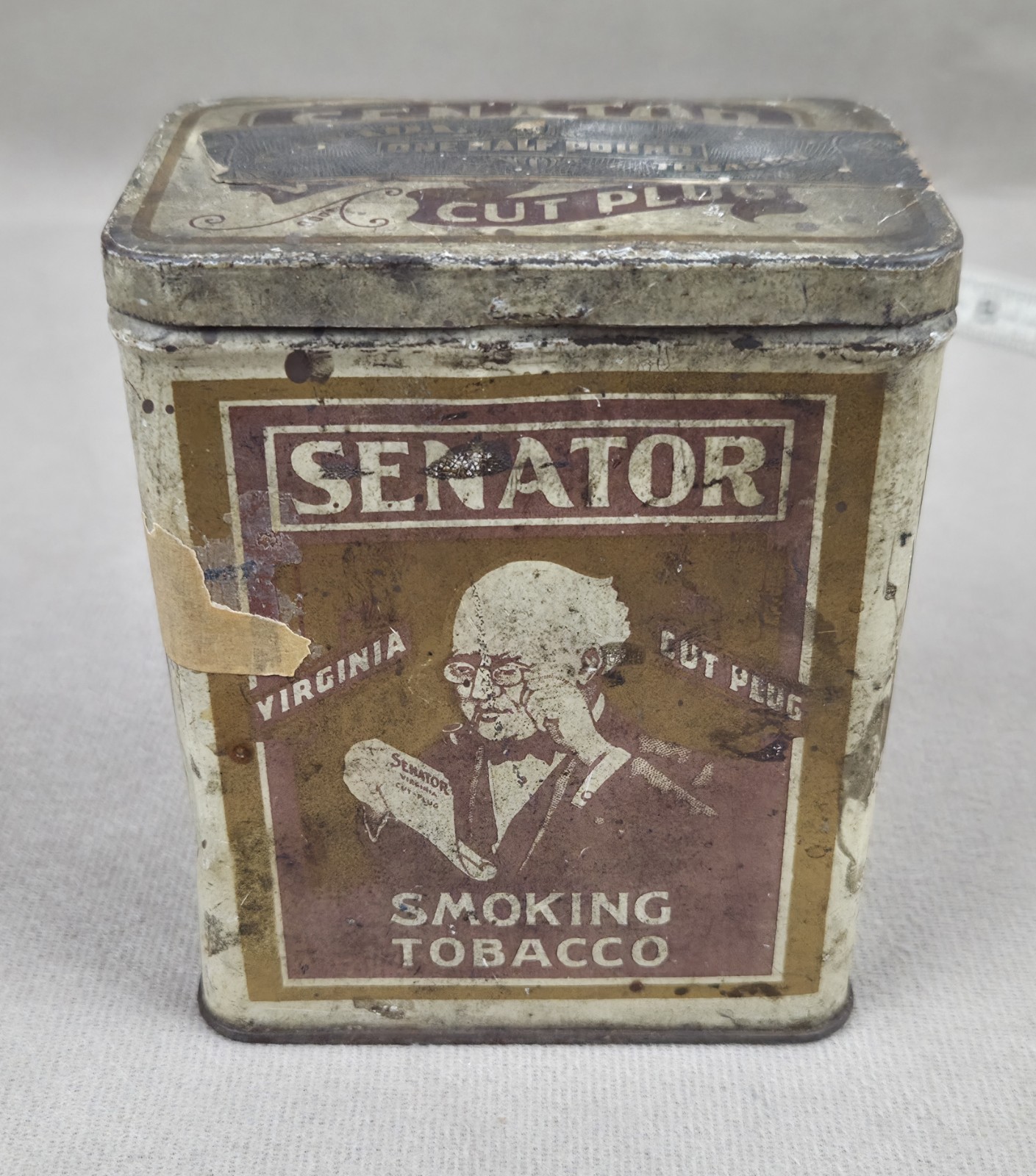 Antique Rare Senator Smoking Tobacco Tin 1915 Canada Half Pound Tax Seal Quebec