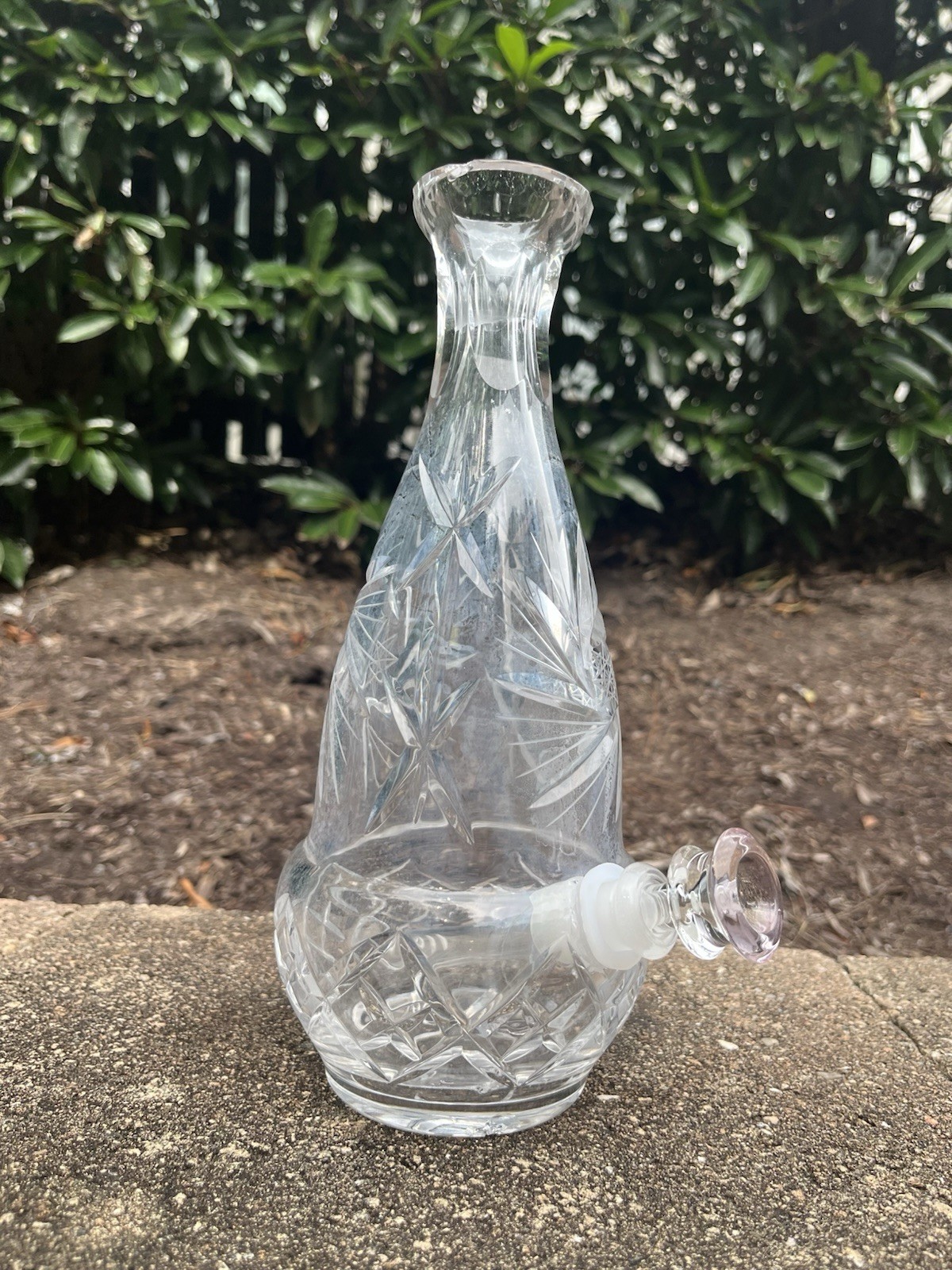 Crystal Decanter Vase Glass Bong Smoking Water Pipe Upcycled Homemade