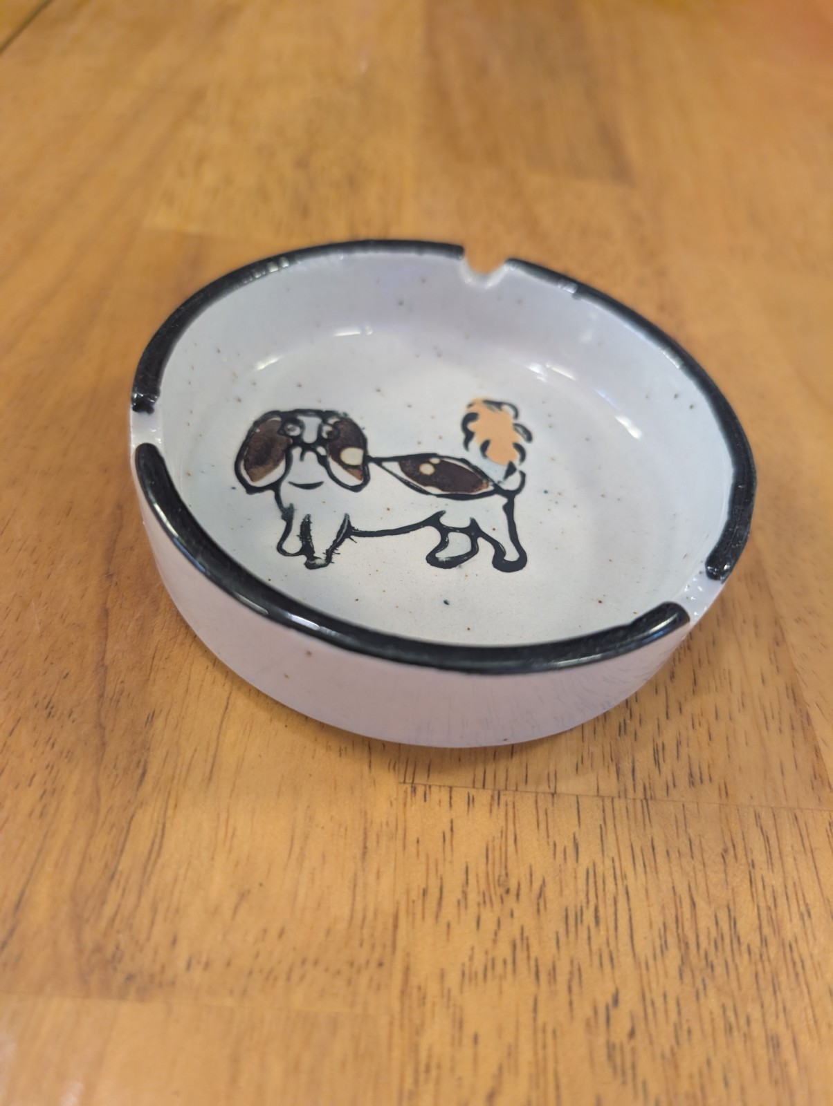 Vintage DOG Ashtray Korea COTC Ceramic Glazed 70’s MCM Trinket dish cream brown