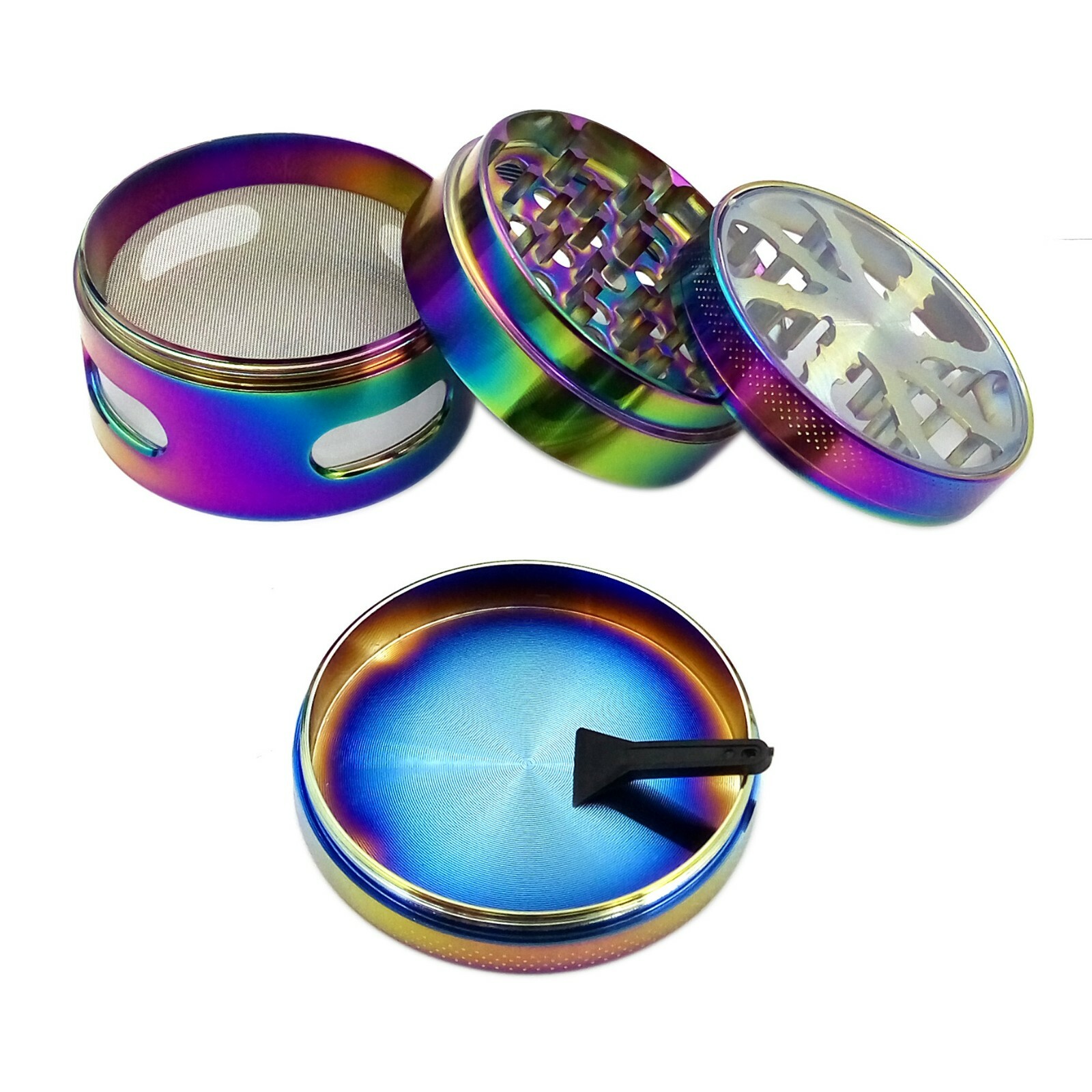 2.5 Inch 4 Piece Large Metal Herbal Herb Tobacco Grinder Crusher Rainbow