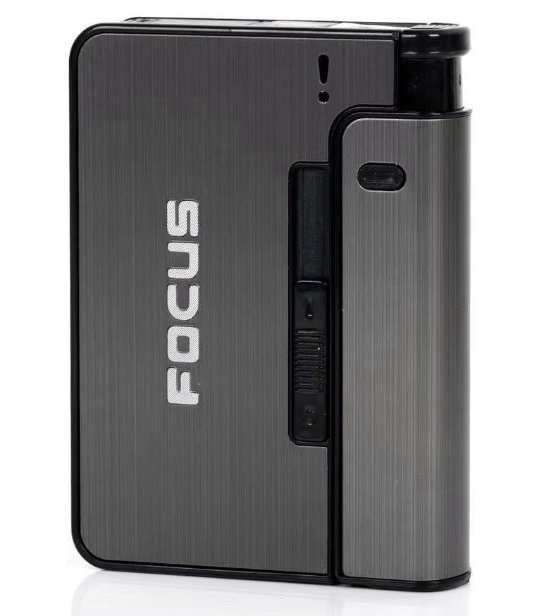 Focus Silver & Black Cigarette Lighter Model JD-YH001 w/ Pioneer Box