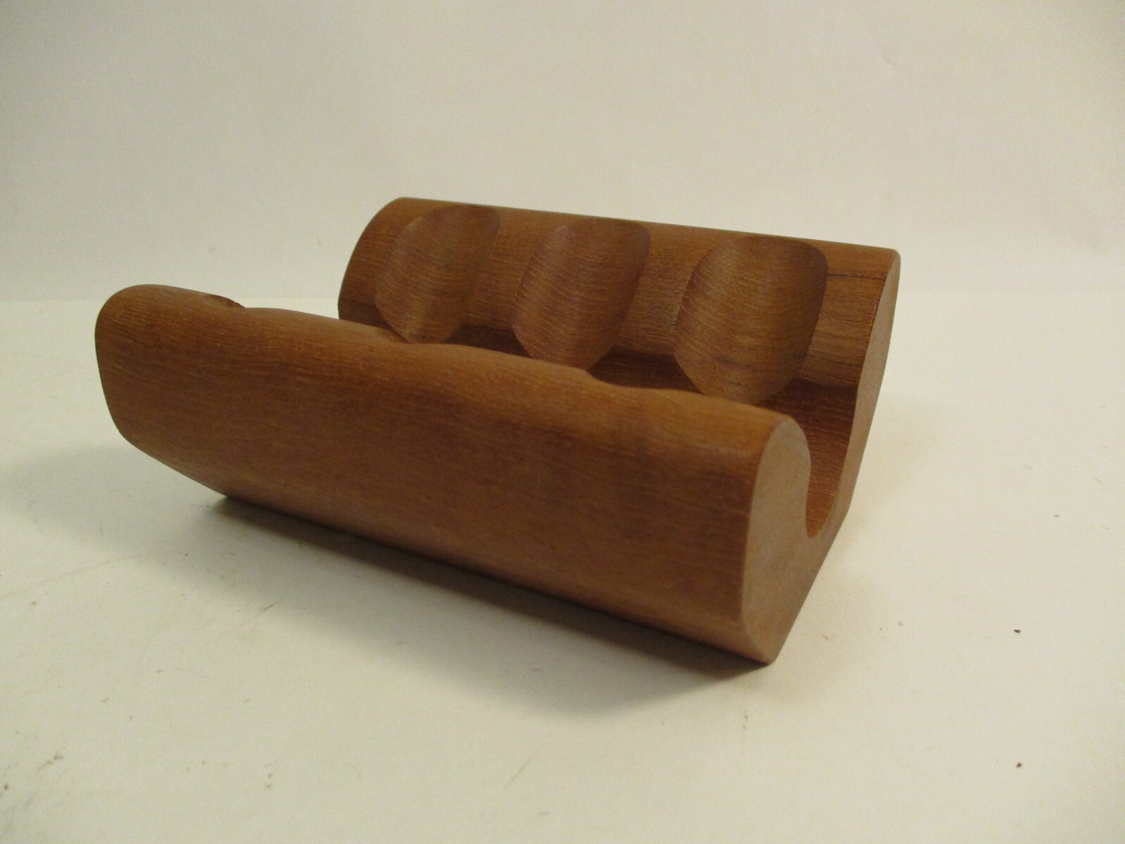 Vintage MCM Denmark Teak Wood Pipe Stand Rest 3 Slot One Piece