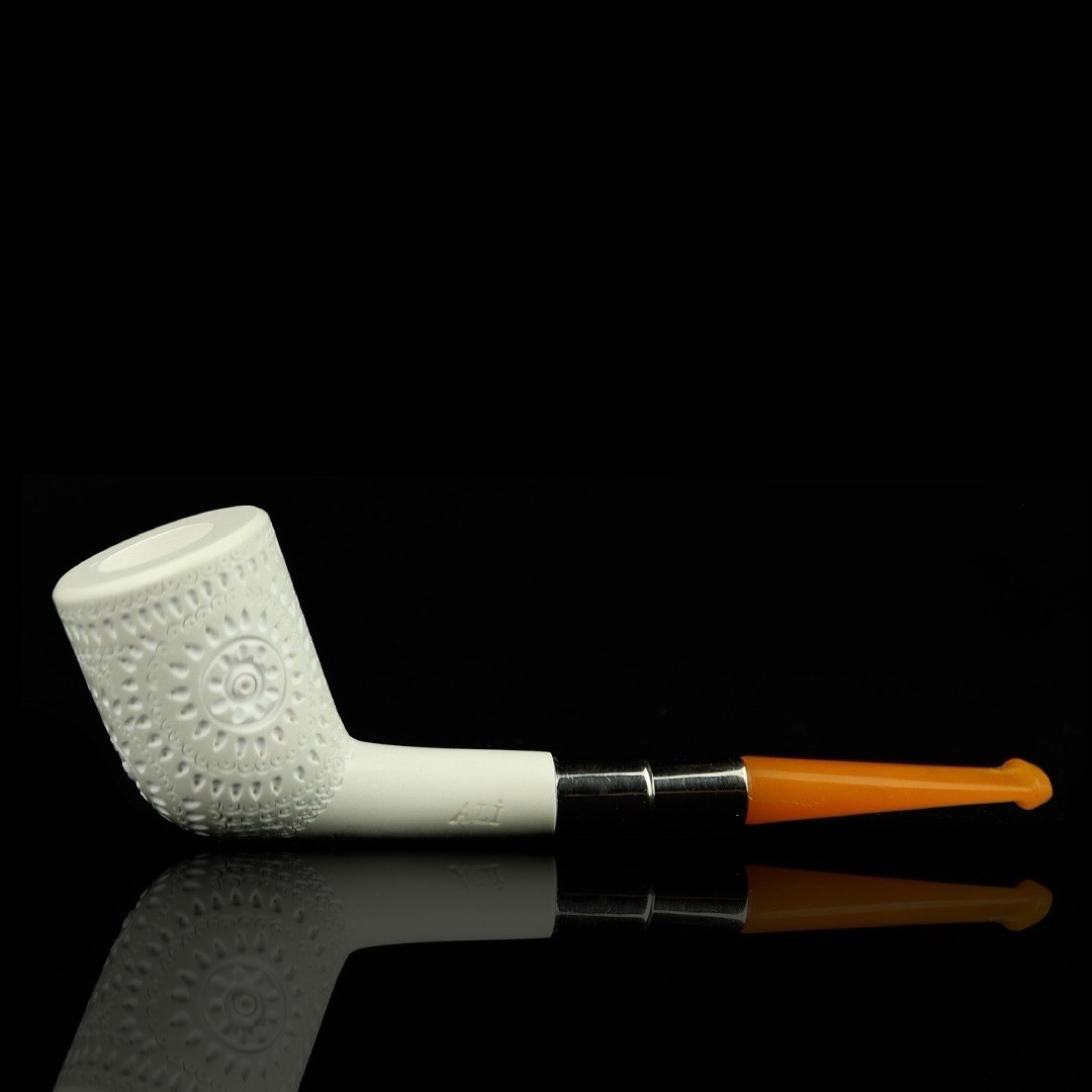 Silver Spigot Devil Anse Pipe By Ali -new-block Meerschaum Handmade Case#1846