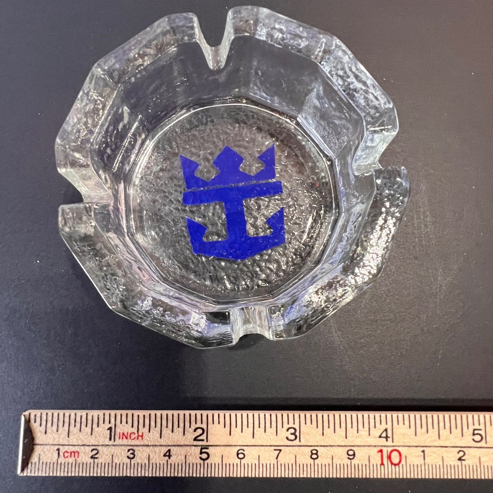 Royal Caribbean 4.5″ Glass Ashtray Unisex Clear Excellent Vintage Nautical Logo