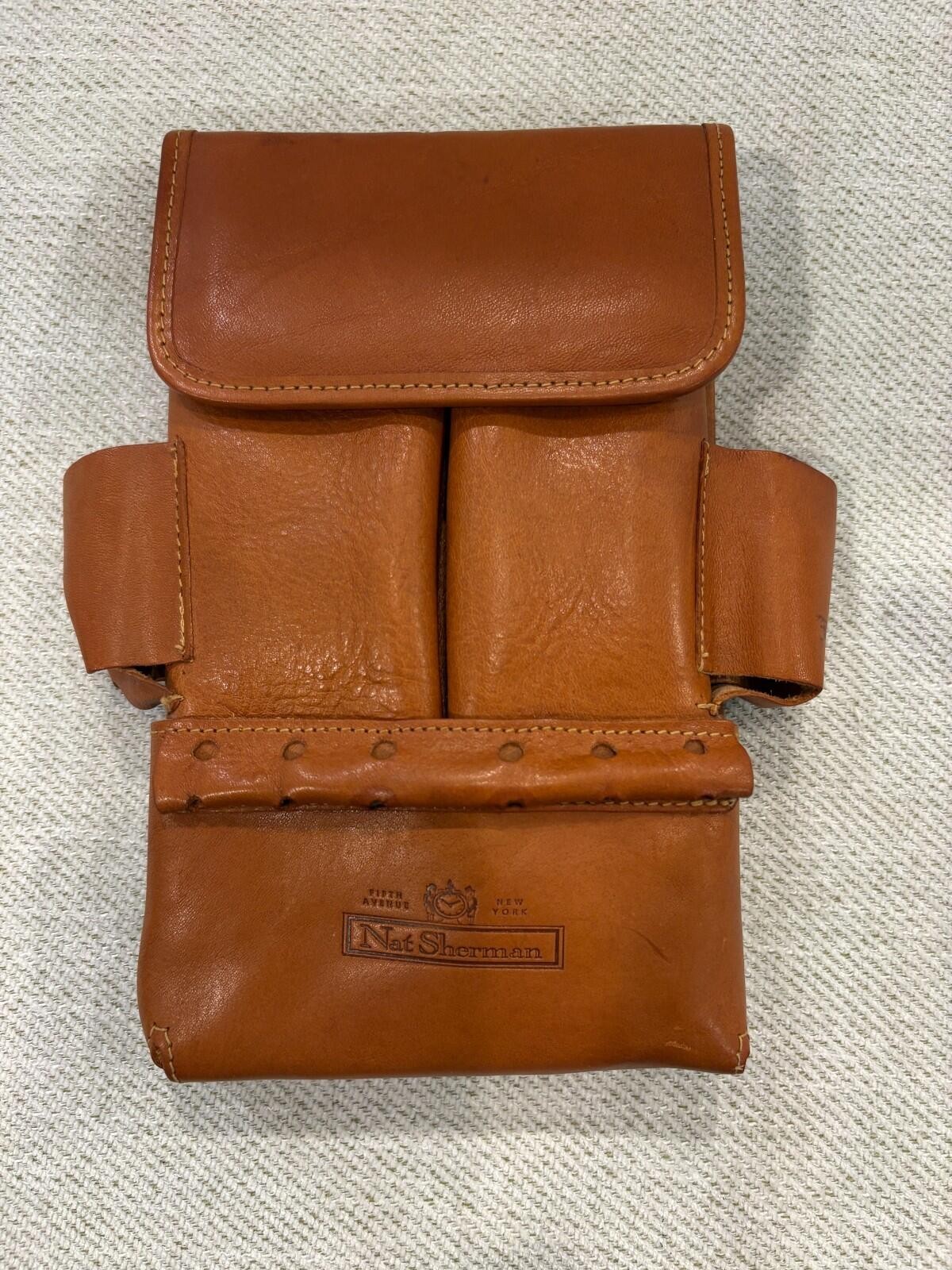 Nat Sherman Leather Cigar Caddy Case Tee Holder Italy Vintage
