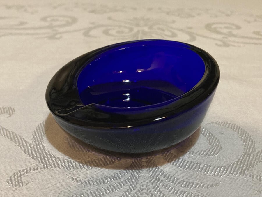 Vintage MCM Cobalt Blue Viking Glass Orb Ashtray