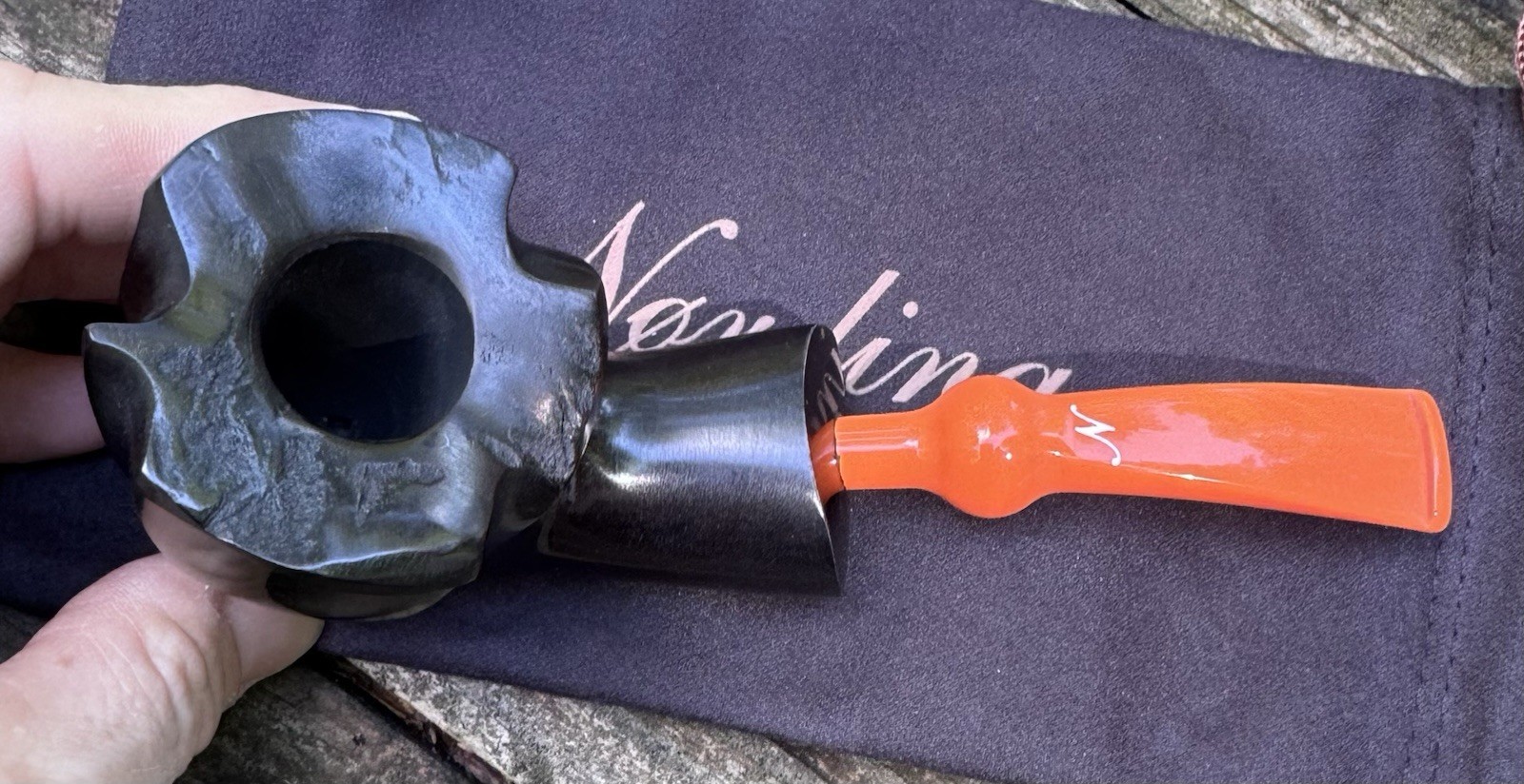 Erik Nording Smooth Black Orange Freehand Briar Tobacco Pipe Made in Denmark NEW