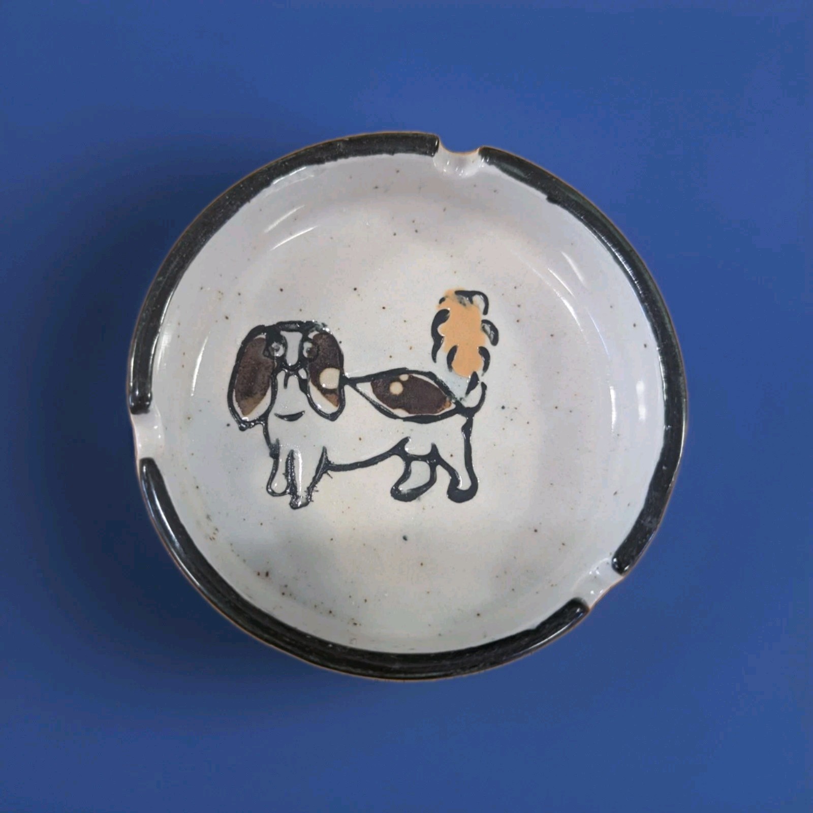 Vintage DOG Ashtray Korea COTC Ceramic Glazed 70’s MCM Trinket dish cream brown