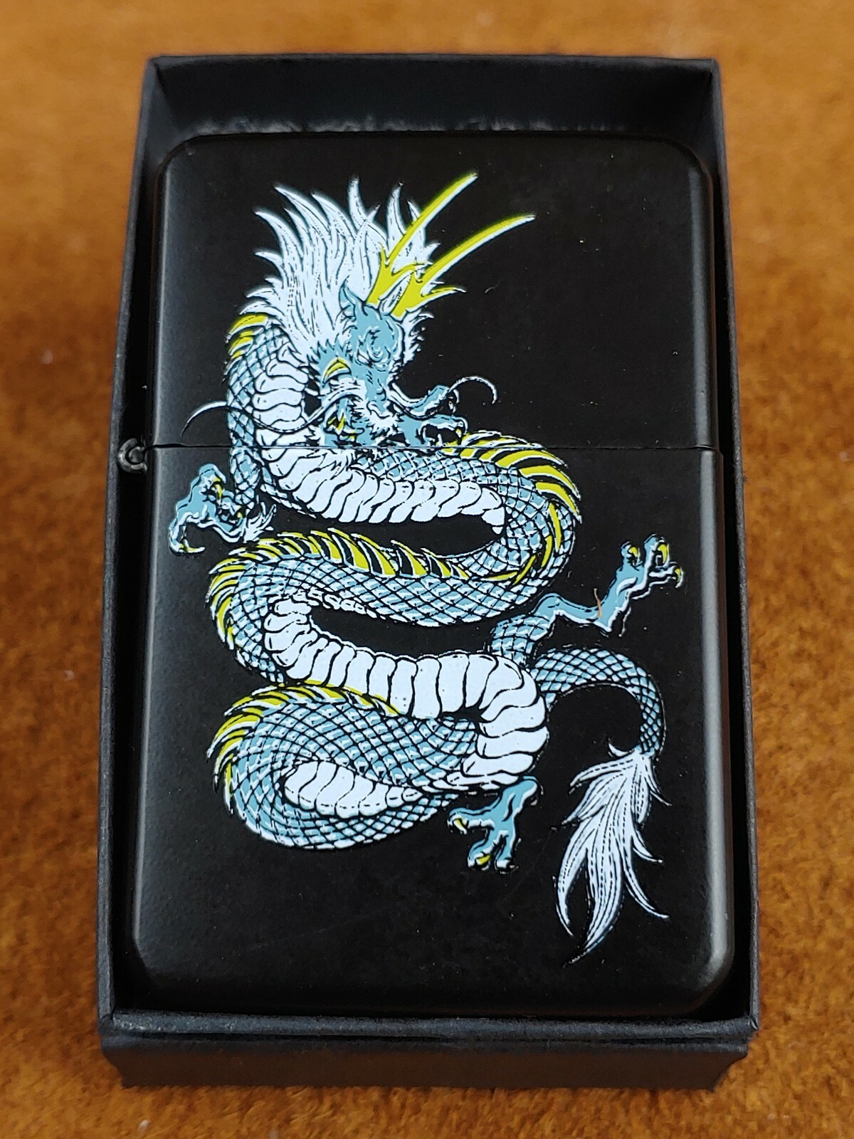 STAR-1 Black Steel Lighter – WHITE DRAGON SERPENT #L141 – NEW in Gift Box!