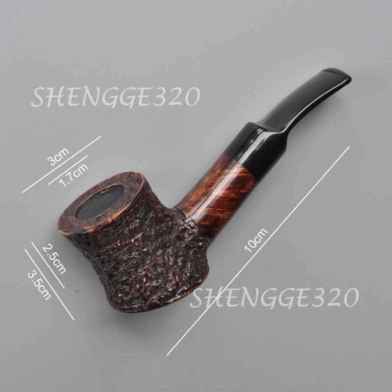 Portable Briar Wooden Tobacco Pipe Poker Cherrywood Carved Surface Bent Stem