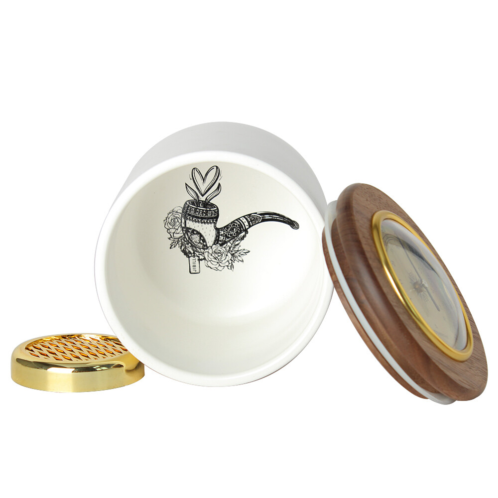 Tobacco Jar Tin Cigar Humidor Ceramic Storage with Lid Hygrometer and Humidifier