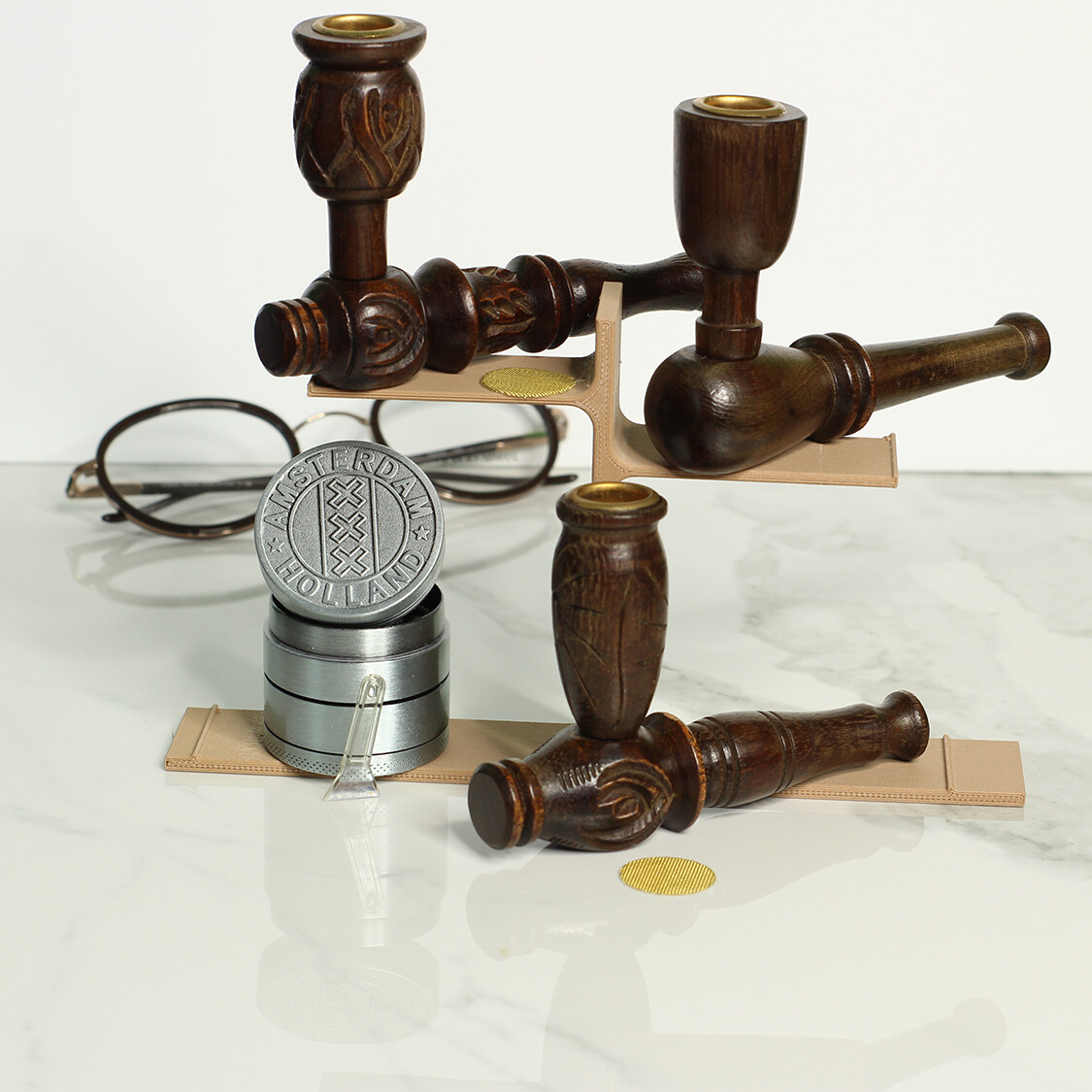 3 Royal Pipes, Premium Wood Hand Crafted Smoking Pipes & 4pc Grinder, CcPlCc2Gx