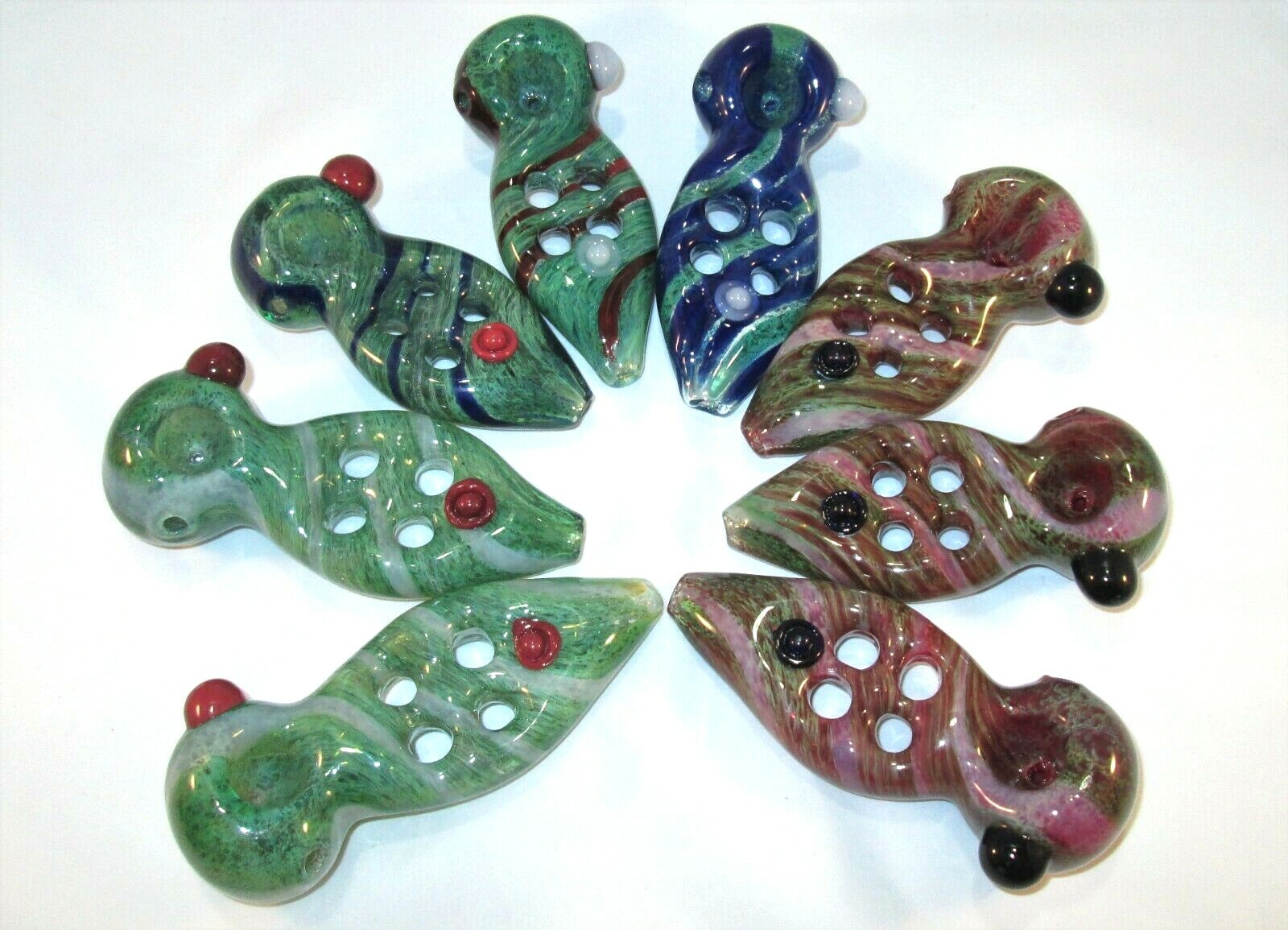 5″ Tobacco Smoking Pipe Quad Hole Hand Blown Glass Lava Style Multi Color